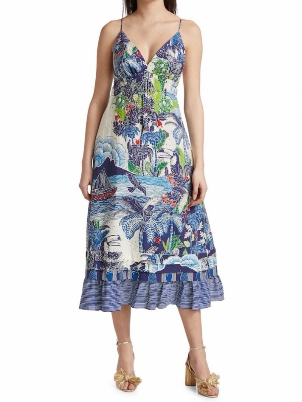 NWT Farm Rio Graphic Rio Printed Tiered Midi Dress